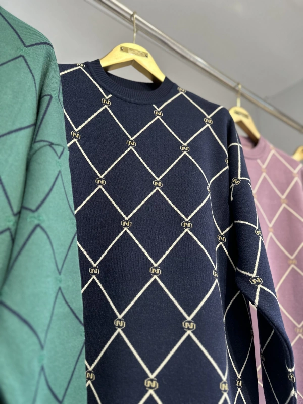 İNVEE 7091 Desenli Triko Tunik - Lacivert