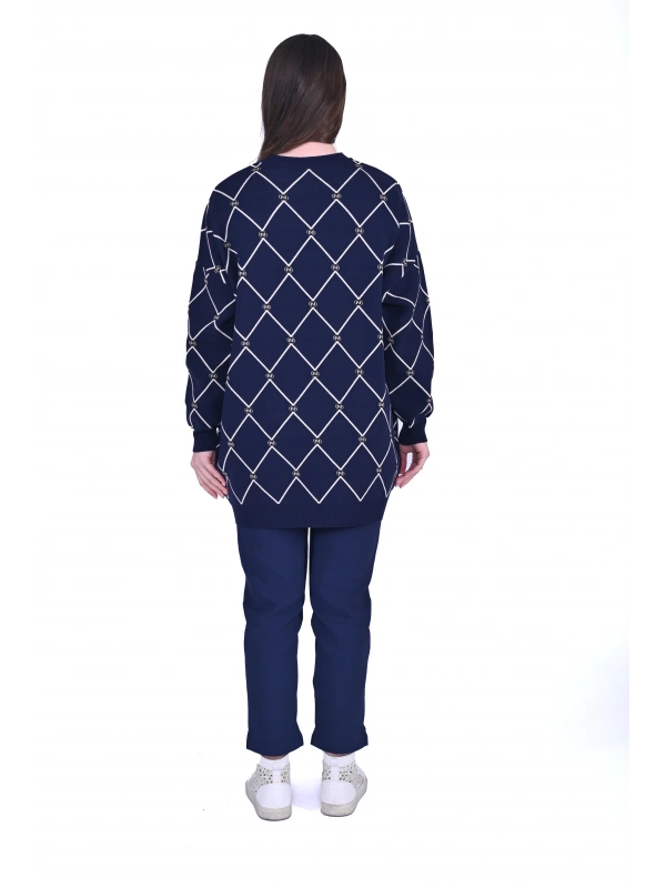 İNVEE 7091 Desenli Triko Tunik - Lacivert