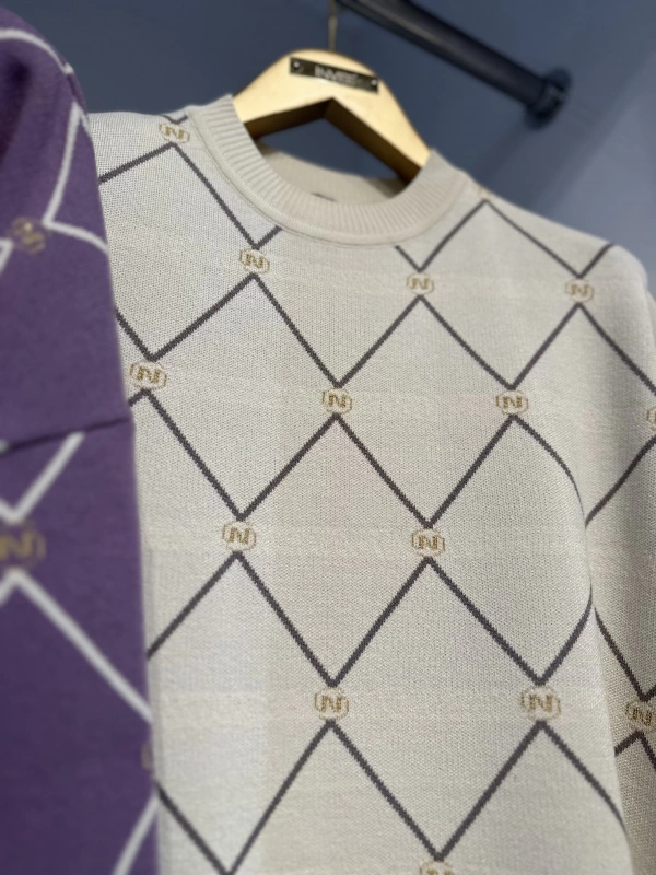 İNVEE 7091 Desenli Triko Tunik - Ekru