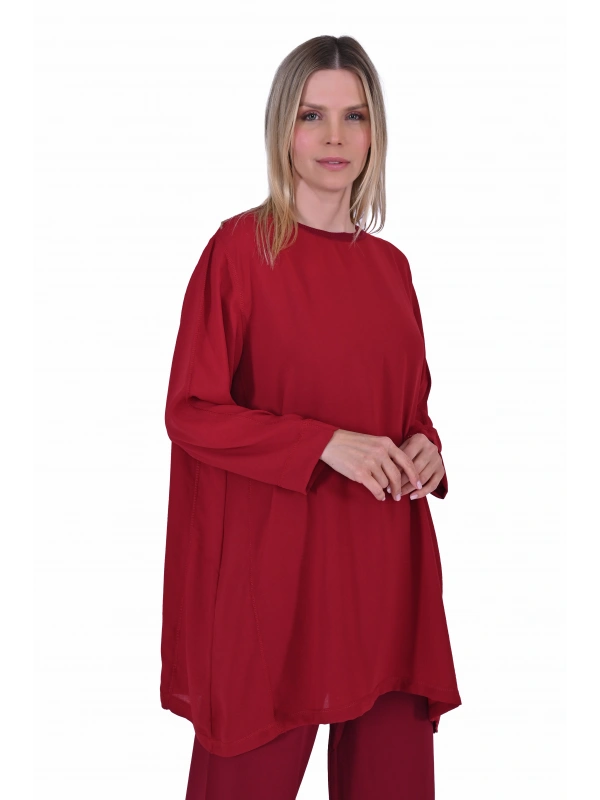 İNVEE 7104 Rahat Kalıp Caz Tunik - Bordo
