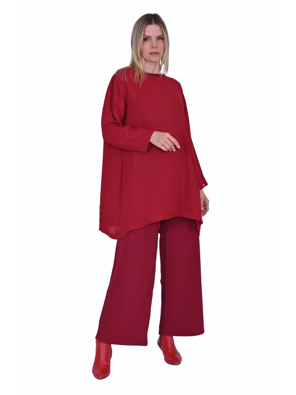 İNVEE 7104 Rahat Kalıp Caz Tunik - Bordo