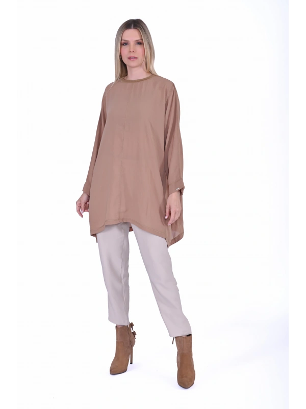 İNVEE 7104 Rahat Kalıp Caz Tunik - Camel