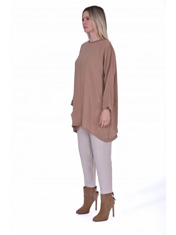 İNVEE 7104 Rahat Kalıp Caz Tunik - Camel