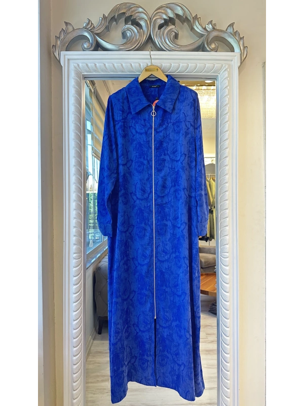 İNVEE Çiçek Desenli Lyocell Kap - Sax