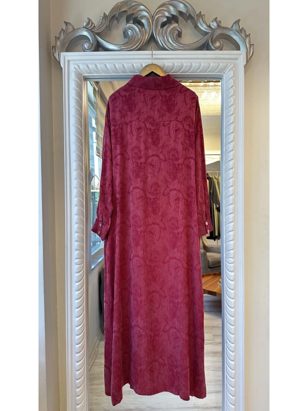 İNVEE Çiçek Desenli Lyocell Kap - Bordo