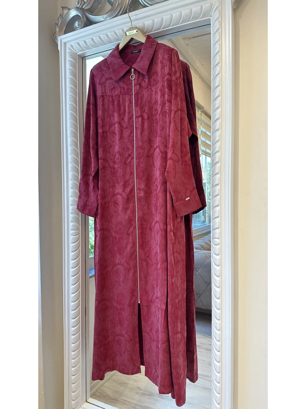 İNVEE Çiçek Desenli Lyocell Kap - Bordo