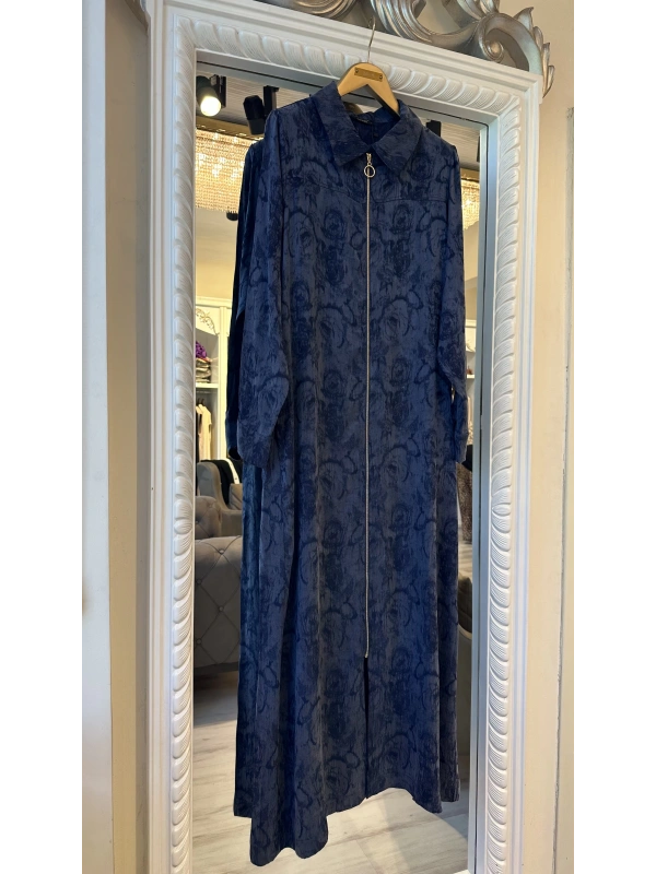 İNVEE Çiçek Desenli Lyocell Kap - Lacivert