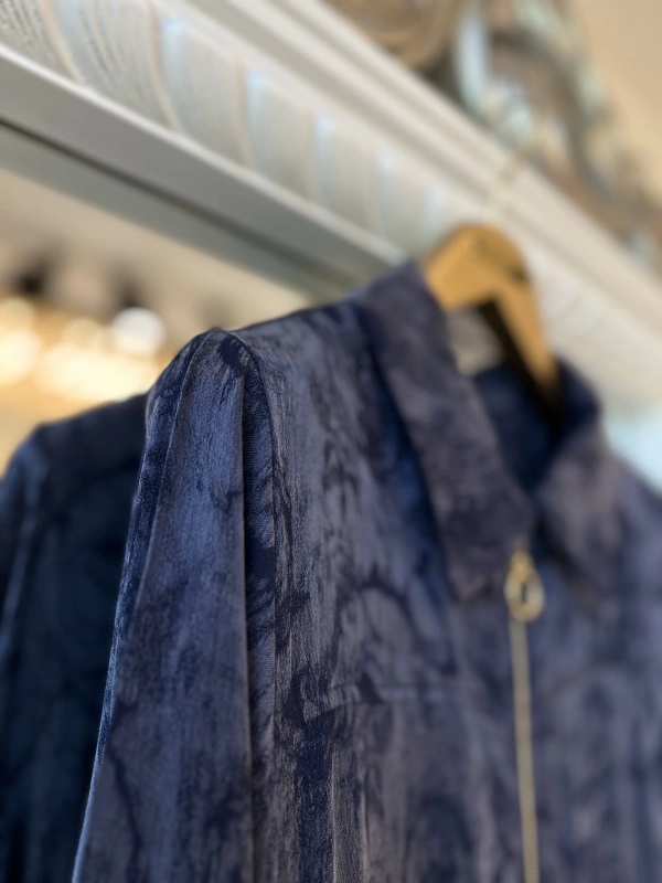 İNVEE Çiçek Desenli Lyocell Kap - Lacivert