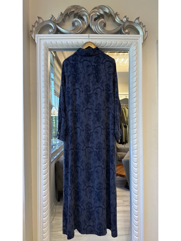 İNVEE Çiçek Desenli Lyocell Kap - Lacivert