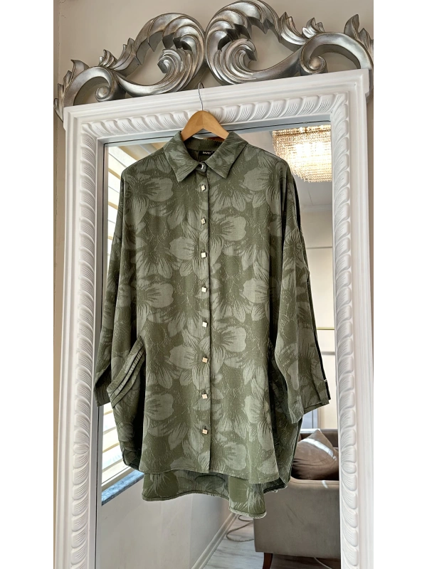 İNVEE Çiçek Desenli Lyocell Gömlek - Haki