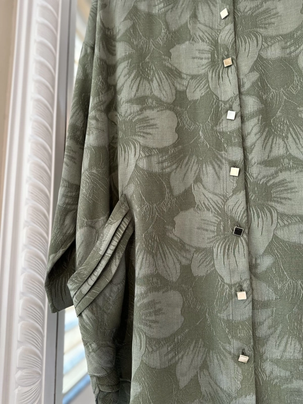 İNVEE Çiçek Desenli Lyocell Gömlek - Haki