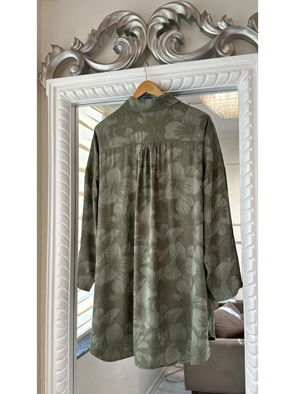 İNVEE Çiçek Desenli Lyocell Gömlek - Haki