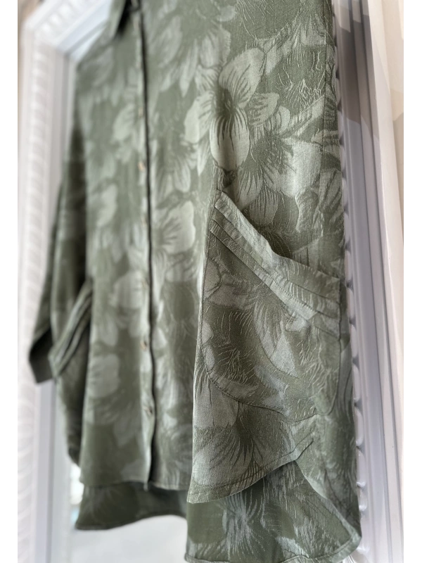 İNVEE Çiçek Desenli Lyocell Gömlek - Haki