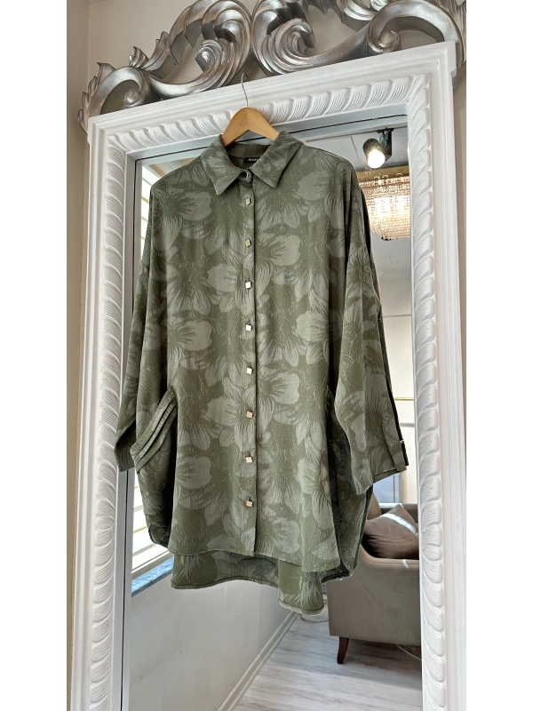 İNVEE Çiçek Desenli Lyocell Gömlek - Haki