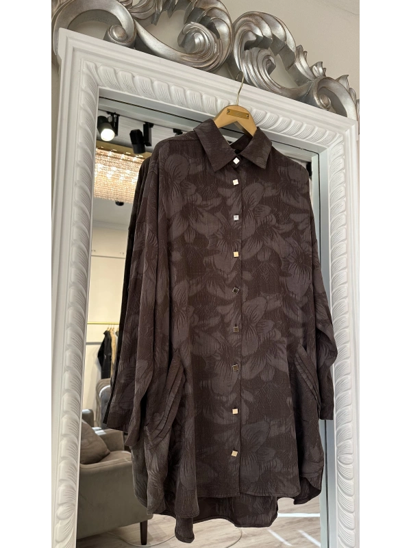 İNVEE Çiçek Desenli Lyocell Gömlek - Kahverengi