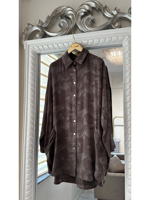 İNVEE Çiçek Desenli Lyocell Gömlek - Kahverengi