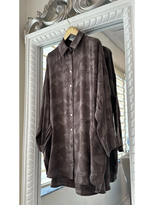 İNVEE Çiçek Desenli Lyocell Gömlek - Kahverengi