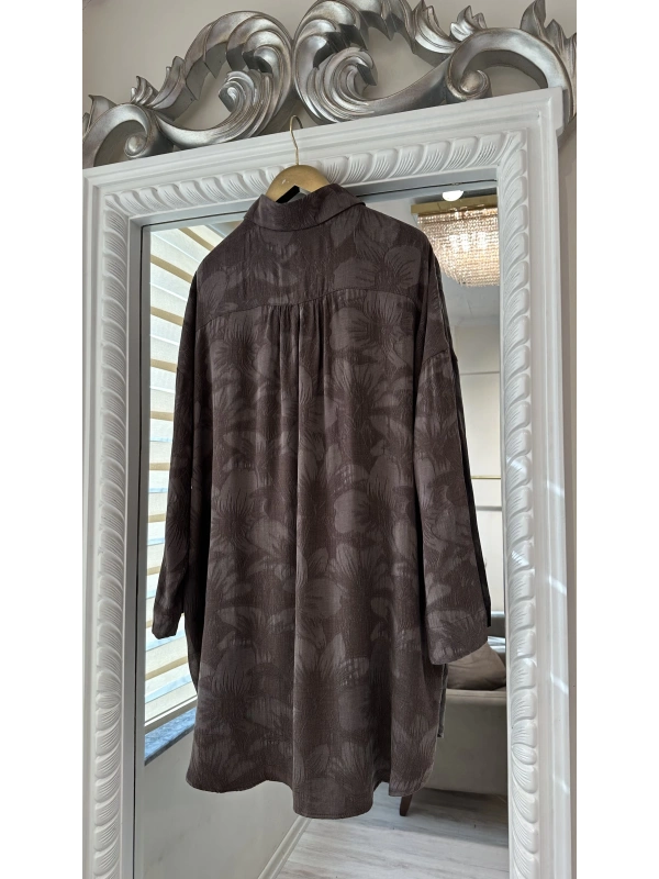 İNVEE Çiçek Desenli Lyocell Gömlek - Kahverengi