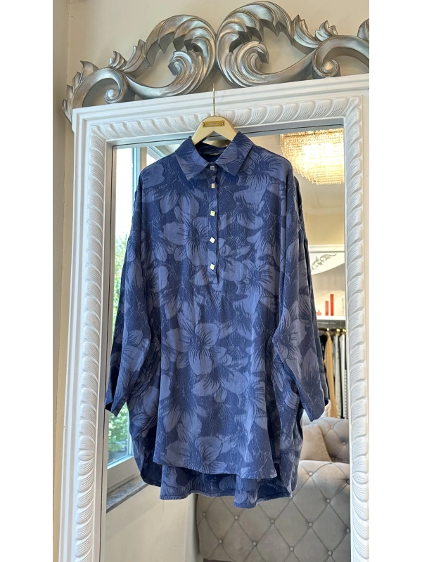 İNVEE Çiçek Desenli Lyocell Gömlek - Lacivert