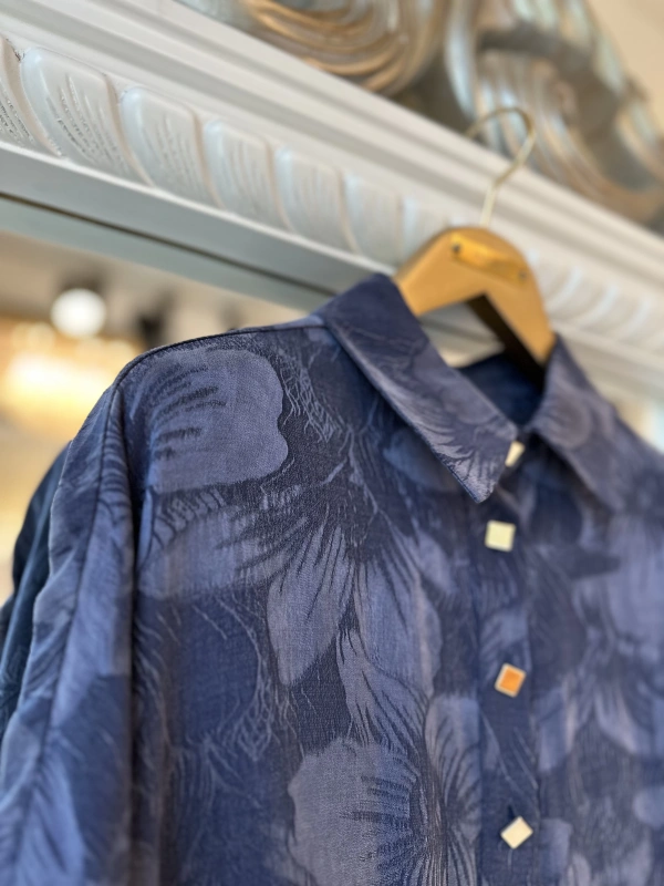 İNVEE Çiçek Desenli Lyocell Gömlek - Lacivert