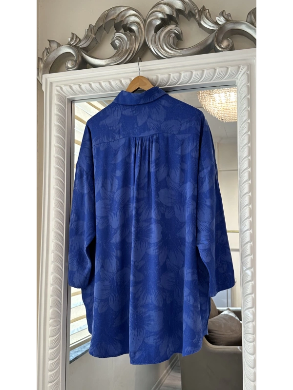 İNVEE Çiçek Desenli Lyocell Gömlek - Sax