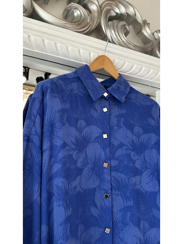 İNVEE Çiçek Desenli Lyocell Gömlek - Sax