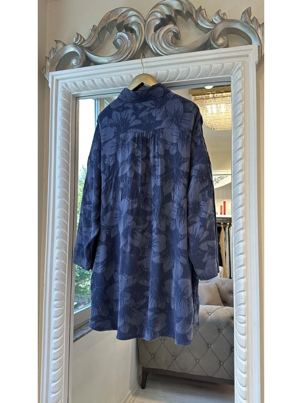 İNVEE Çiçek Desenli Lyocell Gömlek - Lacivert