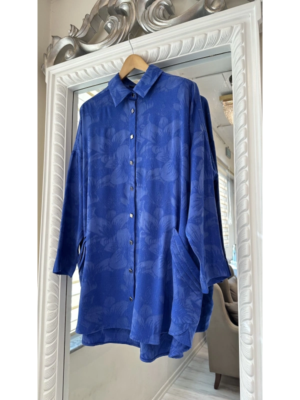 İNVEE Çiçek Desenli Lyocell Gömlek - Sax