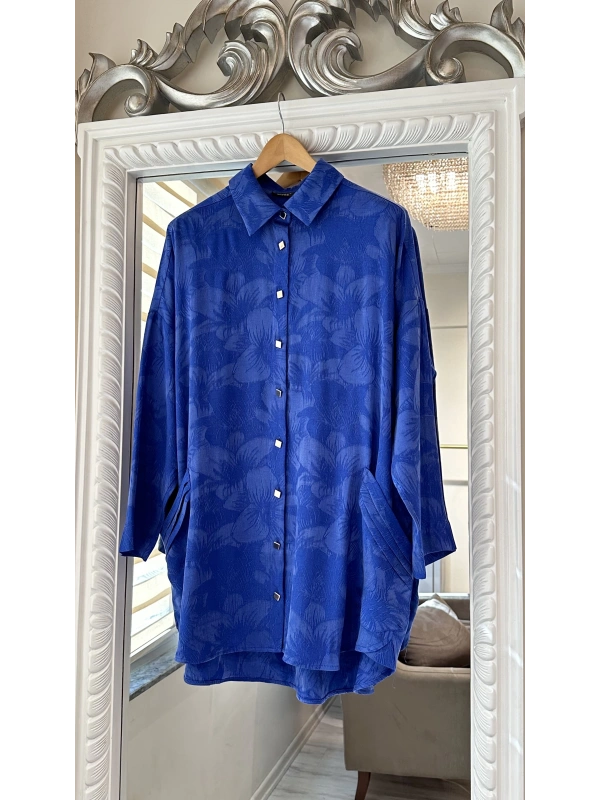 İNVEE Çiçek Desenli Lyocell Gömlek - Sax