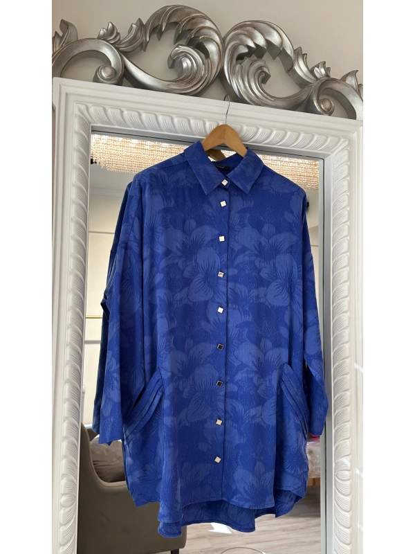 İNVEE Çiçek Desenli Lyocell Gömlek - Sax