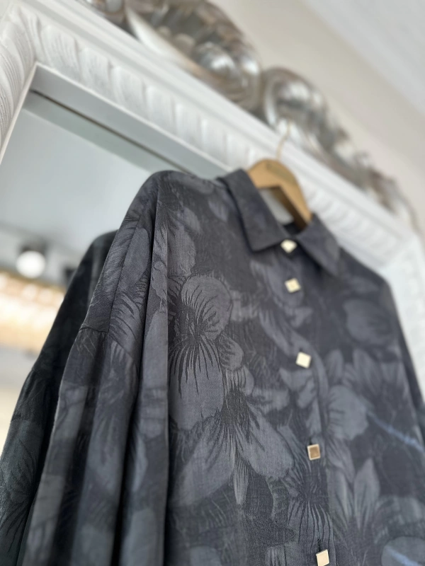 İNVEE Çiçek Desenli Lyocell Gömlek - Siyah