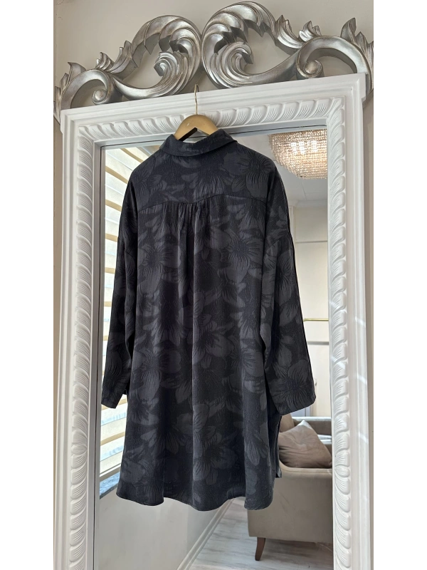 İNVEE Çiçek Desenli Lyocell Gömlek - Siyah