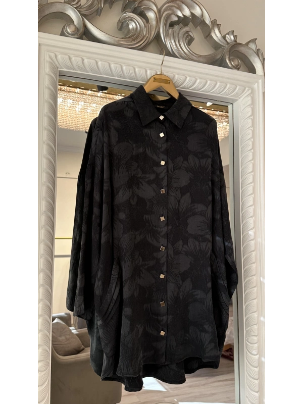 İNVEE Çiçek Desenli Lyocell Gömlek - Siyah