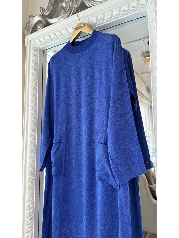 İNVEE 7136 Desenli Modal Elbise - Sax