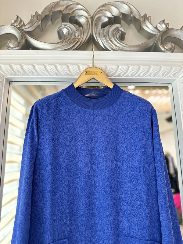 İNVEE 7136 Desenli Modal Elbise - Sax