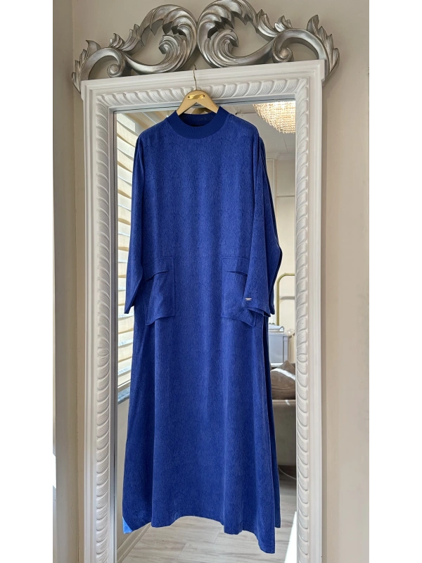 İNVEE 7136 Desenli Modal Elbise - Sax