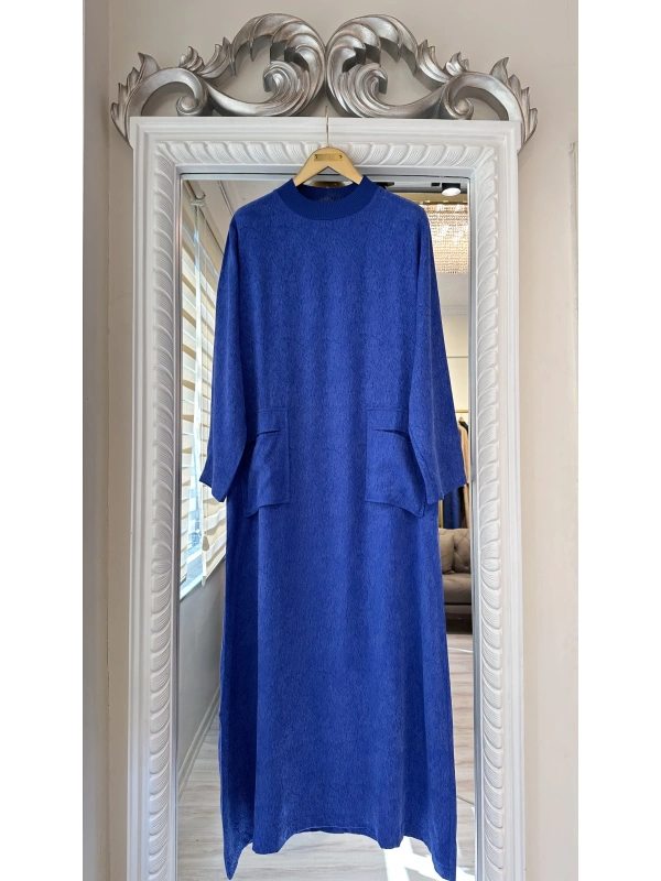 İNVEE 7136 Desenli Modal Elbise - Sax