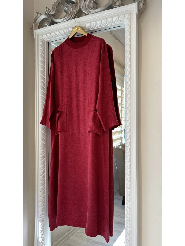 İNVEE 7136 Desenli Modal Elbise - Bordo