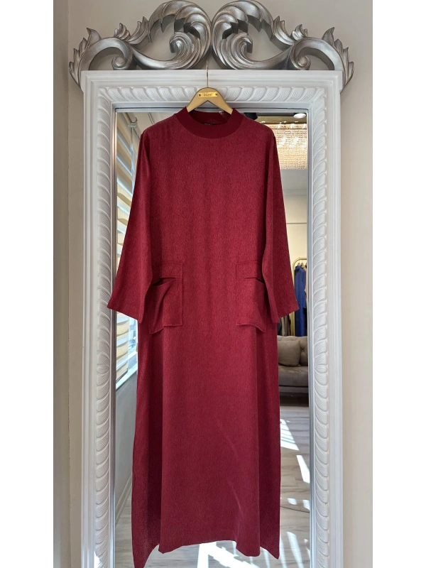 İNVEE 7136 Desenli Modal Elbise - Bordo