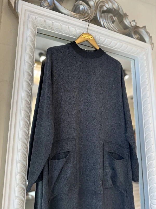 İNVEE 7136 Desenli Modal Elbise - Siyah