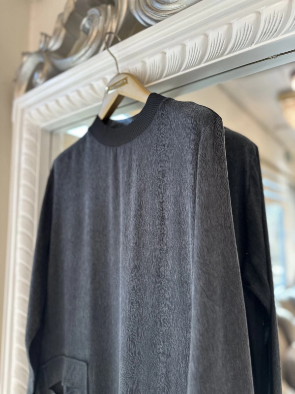 İNVEE 7136 Desenli Modal Elbise - Siyah