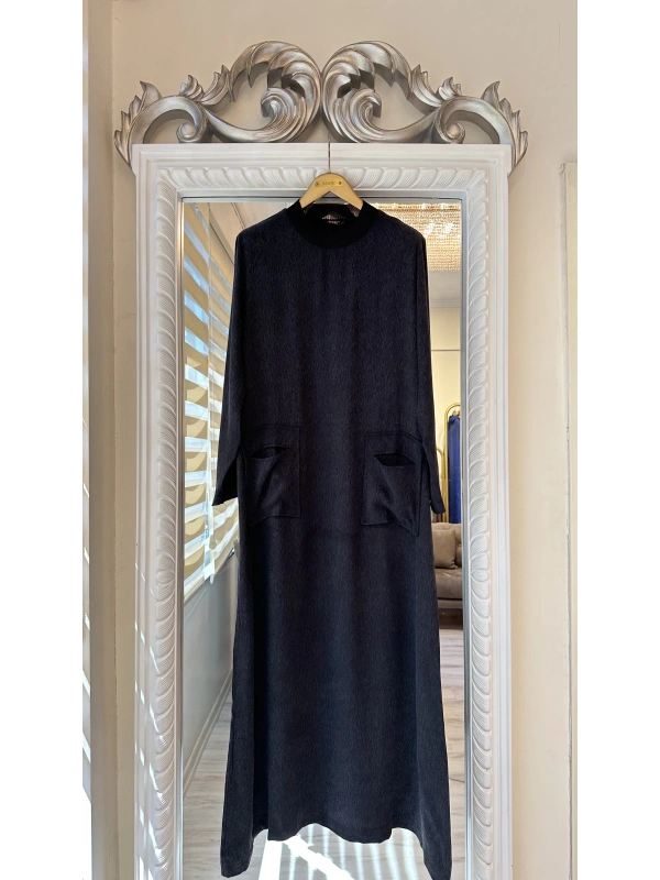 İNVEE 7136 Desenli Modal Elbise - Siyah