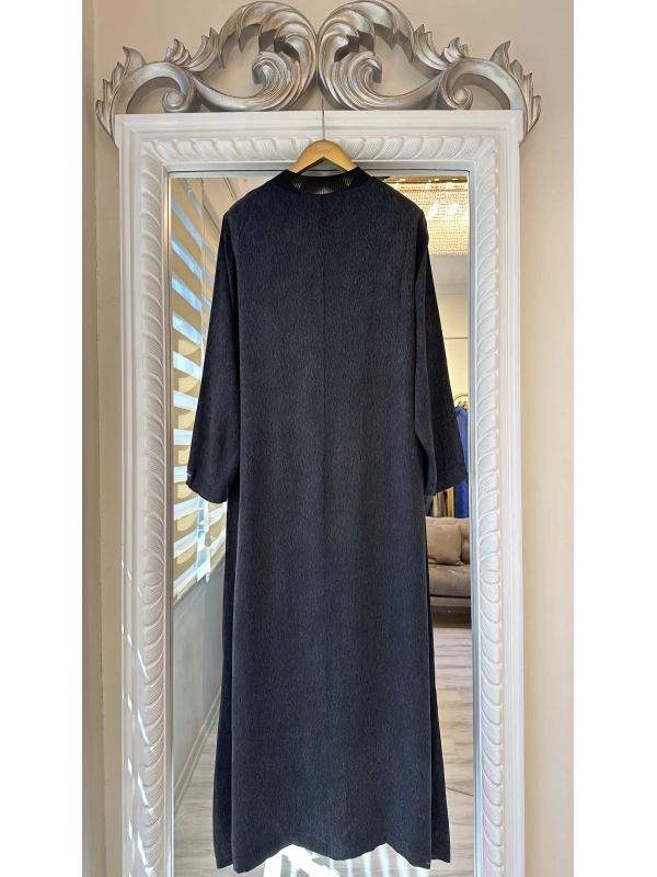 İNVEE 7136 Desenli Modal Elbise - Siyah