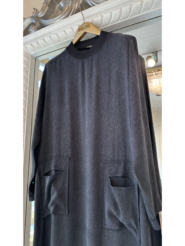 İNVEE 7136 Desenli Modal Elbise - Siyah