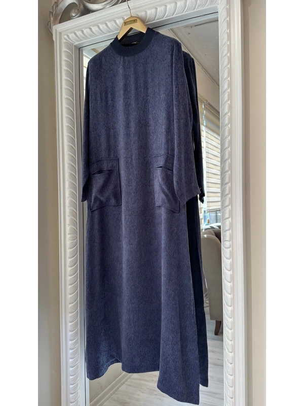 İNVEE 7136 Desenli Modal Elbise - Lacivert