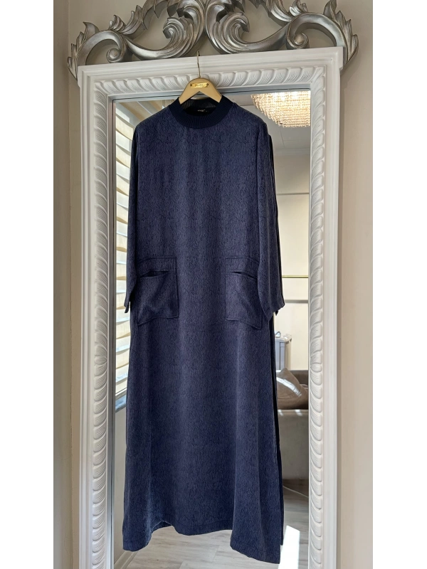 İNVEE 7136 Desenli Modal Elbise - Lacivert