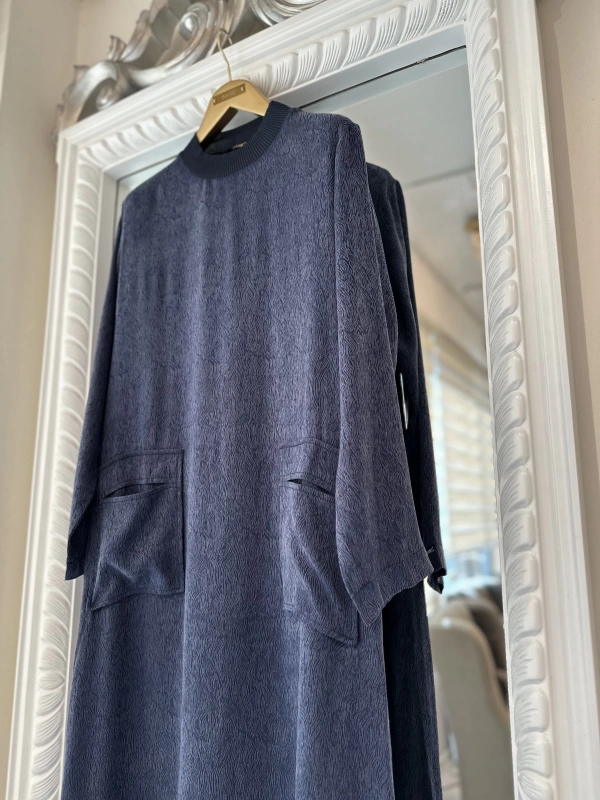 İNVEE 7136 Desenli Modal Elbise - Lacivert