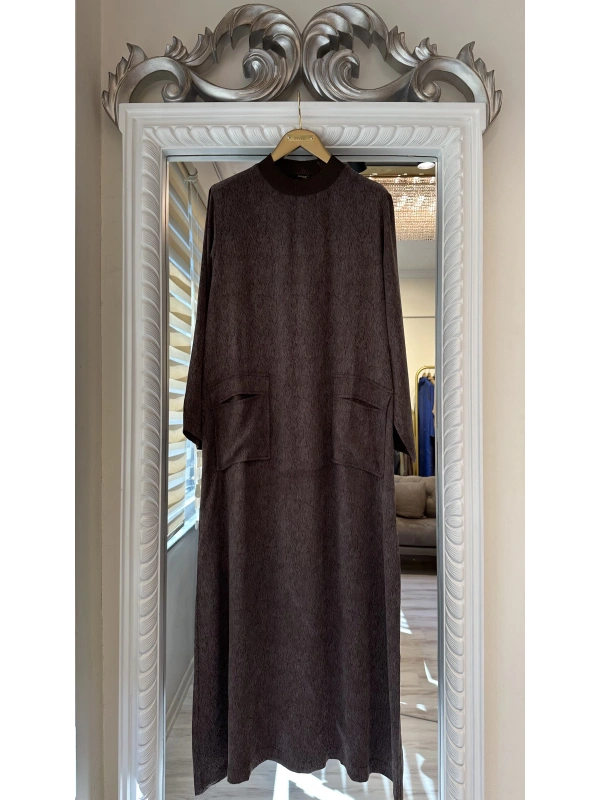 İNVEE 7136 Desenli Modal Elbise - Kahverengi