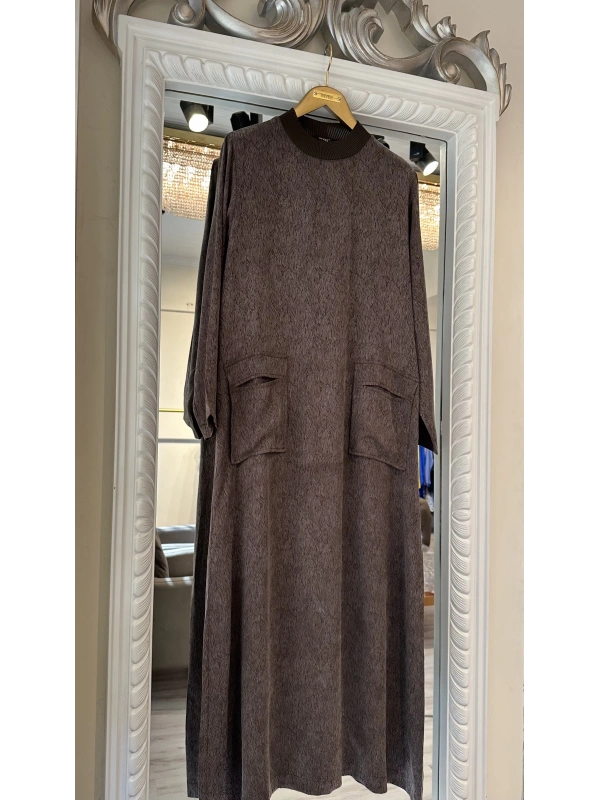 İNVEE 7136 Desenli Modal Elbise - Kahverengi