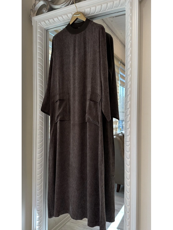 İNVEE 7136 Desenli Modal Elbise - Kahverengi